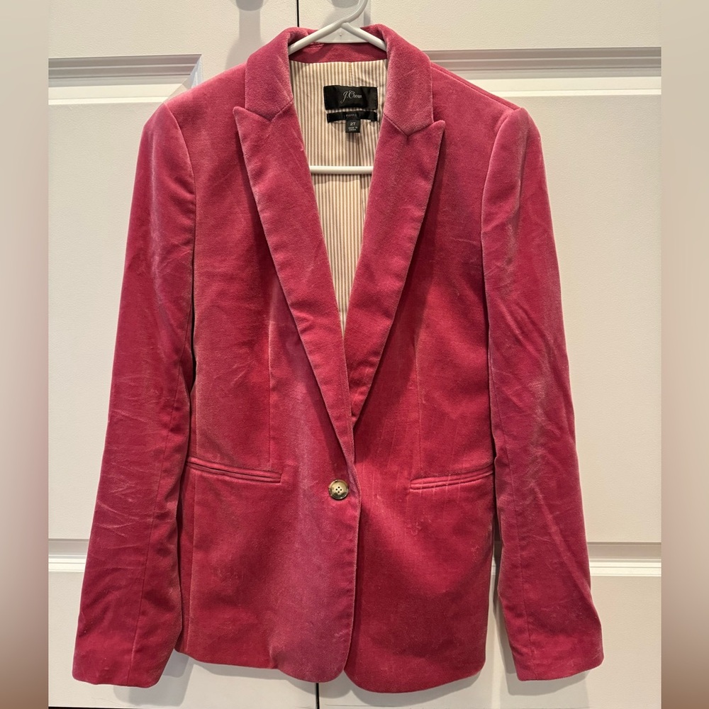 J Crew pink velvet blazer. Size 2. Re-poshing. Worn once